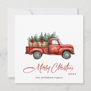 Cartes Pour Fêtes Annuelles Rétro Camion de la ferme rouge Noël Arbre de voeux