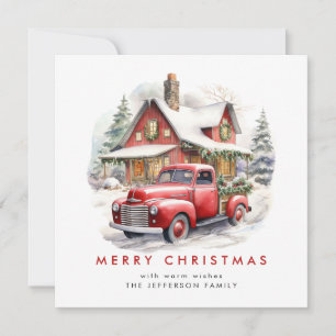 Cartes Pour Fêtes Annuelles Rétro Camion de la ferme rouge Noël Arbre de voeux