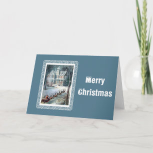 Cartes Pour Fêtes Annuelles Retro Card With Victorian House and Santa