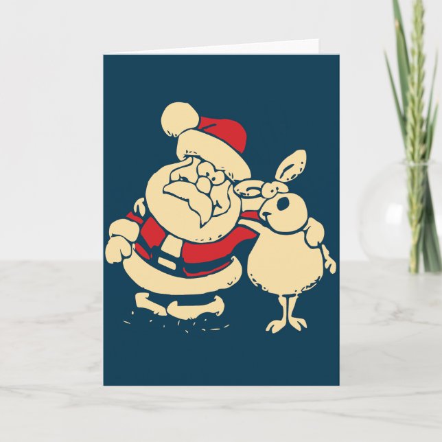 Cartes Pour Fêtes Annuelles Retro Christmas Père Noël et son Reindeer Buddy (Devant)