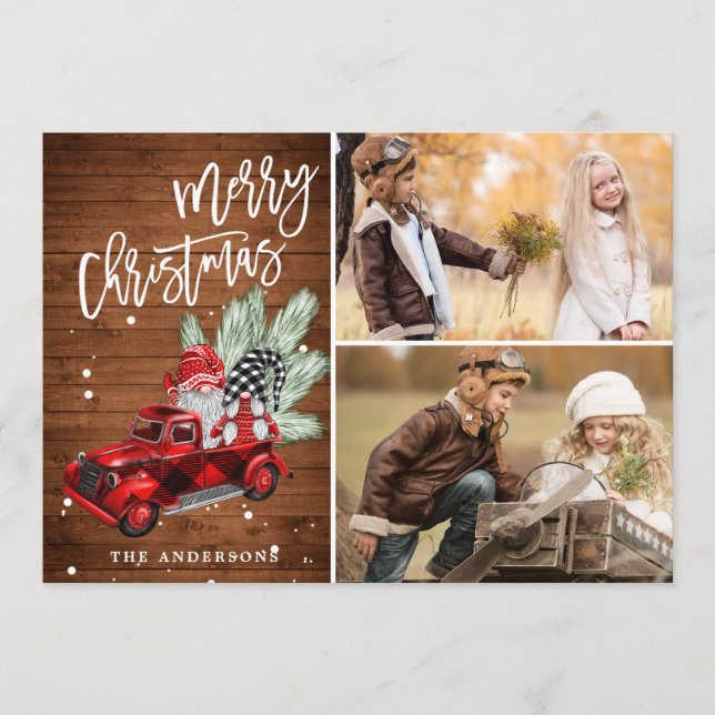 Cartes Pour Fêtes Annuelles Retro Christmas Red Truck Rustic 2 PHOTO Salutatio (Devant)