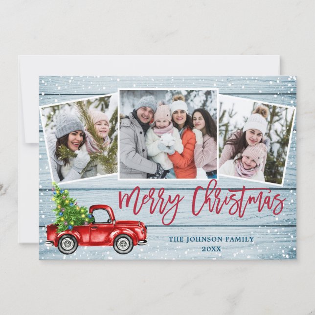 Cartes Pour Fêtes Annuelles Retro Christmas Red Truck Rustic 3 PHOTO Salutatio (Devant)