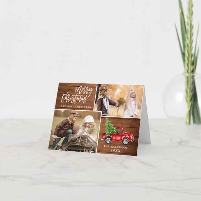 Cartes Pour Fêtes Annuelles Retro Christmas Red Truck Rustic 3 PHOTO Salutatio (Devant)