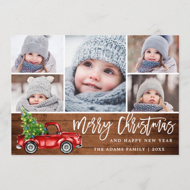 Cartes Pour Fêtes Annuelles Retro Christmas Red Truck Rustic 5 PHOTO Salutatio (Devant)