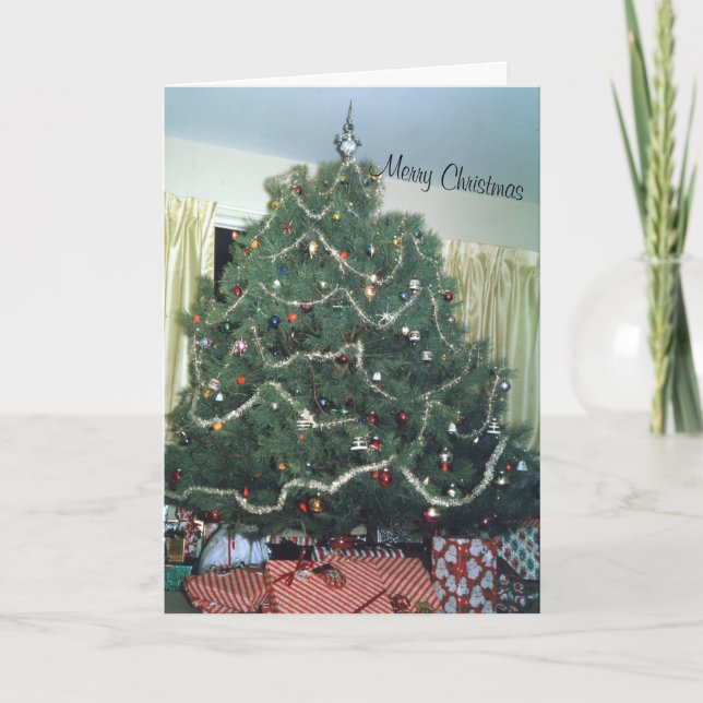 Cartes Pour Fêtes Annuelles Retro Christmas Tree Striped Gifts Tinsel Holiday (Devant)