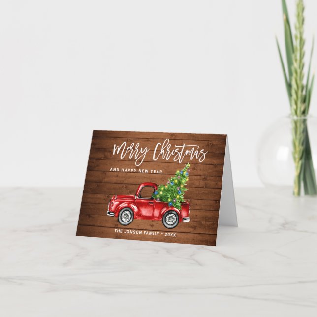 Cartes Pour Fêtes Annuelles Retro Classic Rustic Red Truck voeux de Noël (Devant)