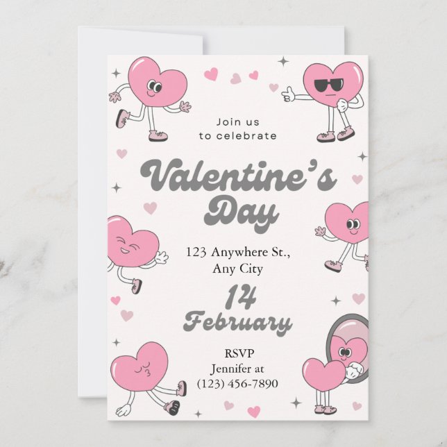 Cartes Pour Fêtes Annuelles Retro Coeur rose Saint Valentin (Devant)