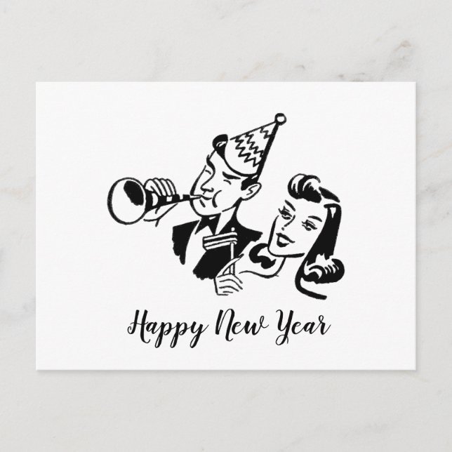 Cartes Pour Fêtes Annuelles Retro Couple Bonne Année (Devant)