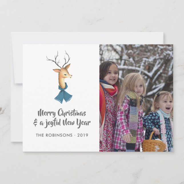 Cartes Pour Fêtes Annuelles Retro Damask Reindeer Famille de Noël Photo (Devant)