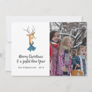 Cartes Pour Fêtes Annuelles Retro Damask Reindeer Famille de Noël Photo