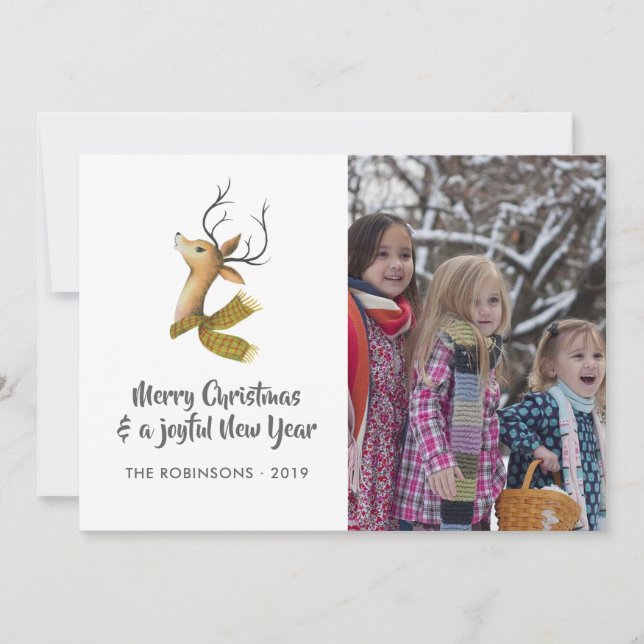 Cartes Pour Fêtes Annuelles Retro Damask Reindeer Famille de Noël Photo (Devant)
