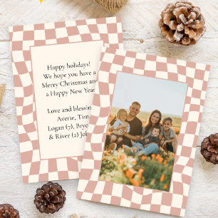 Cartes Pour Fêtes Annuelles Rétro Damier Rose Vague Une Photo