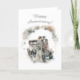 Cartes Pour Fêtes Annuelles Retro Elegant Couple 1ère année Mariage Anniversai