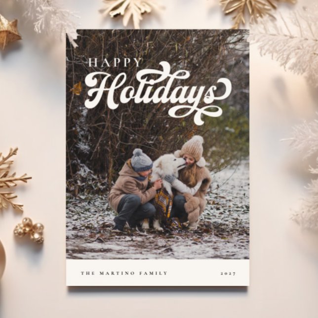 Cartes Pour Fêtes Annuelles Retro Festive Happy Holidays Photo Christmas Card (Créateur téléchargé)