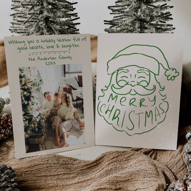 Cartes Pour Fêtes Annuelles Retro Green Main tiré Santa Claus Joyeux Noël (Créateur téléchargé)
