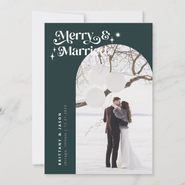 Cartes Pour Fêtes Annuelles Retro Green Merry & Married Photo Holiday (Devant)