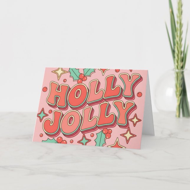 Cartes Pour Fêtes Annuelles Retro Groovy Holly Jolly Merry Christmas (Devant)
