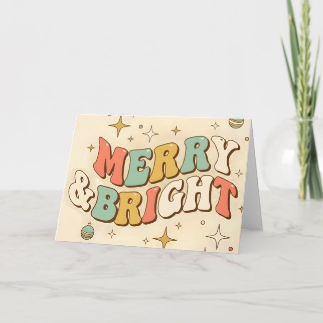 Cartes Pour Fêtes Annuelles Retro Groovy Merry & Bright Christmas (Devant)