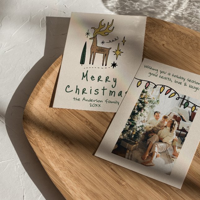 Cartes Pour Fêtes Annuelles Retro Hand Drawn Painted Reindeer Merry Christmas (Créateur téléchargé)