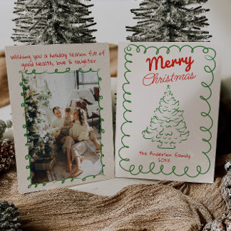 Cartes Pour Fêtes Annuelles Retro Hand Drawn Red Green Vintage Christmas Tree