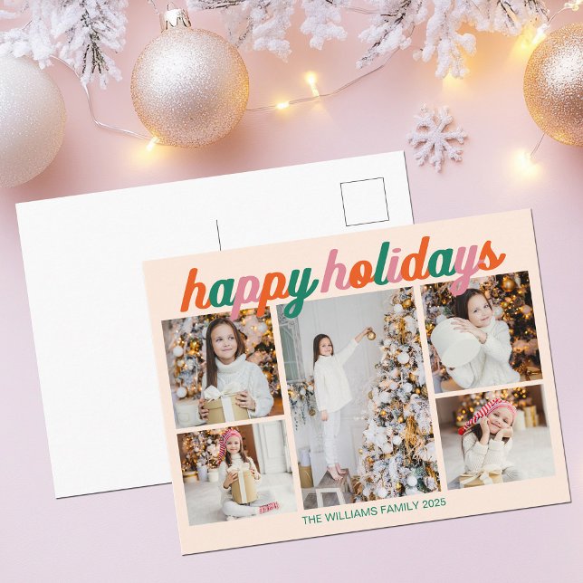 Cartes Pour Fêtes Annuelles Retro Happy Holidays 5 Photo Collage Ivory (Créateur téléchargé)