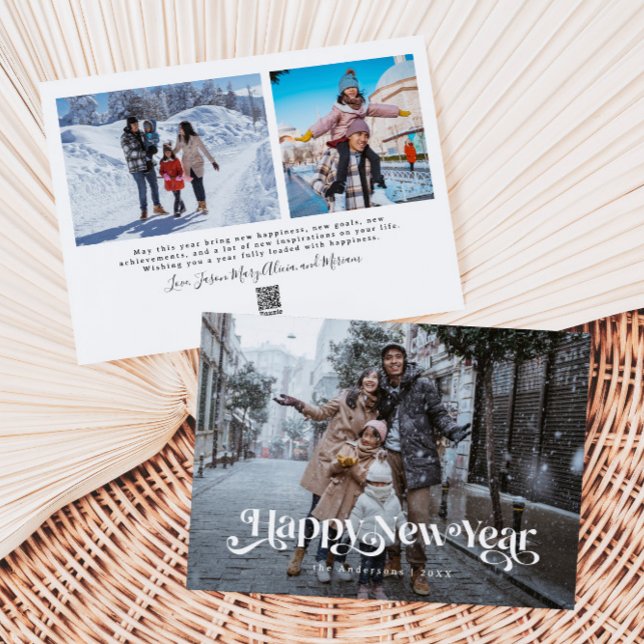 Cartes Pour Fêtes Annuelles Retro Happy New Year Typographie Photo (Créateur téléchargé)