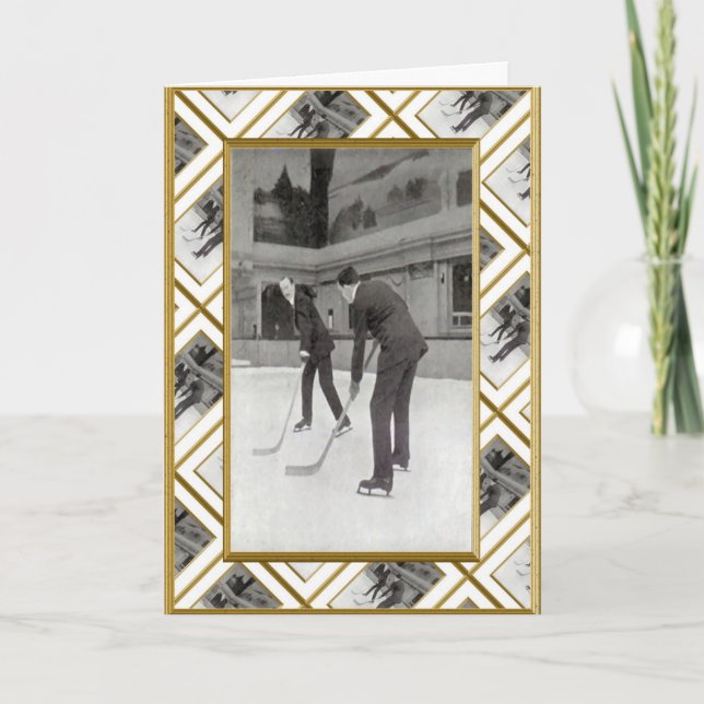 Cartes Pour Fêtes Annuelles Rétro hockey sur glace (Devant)