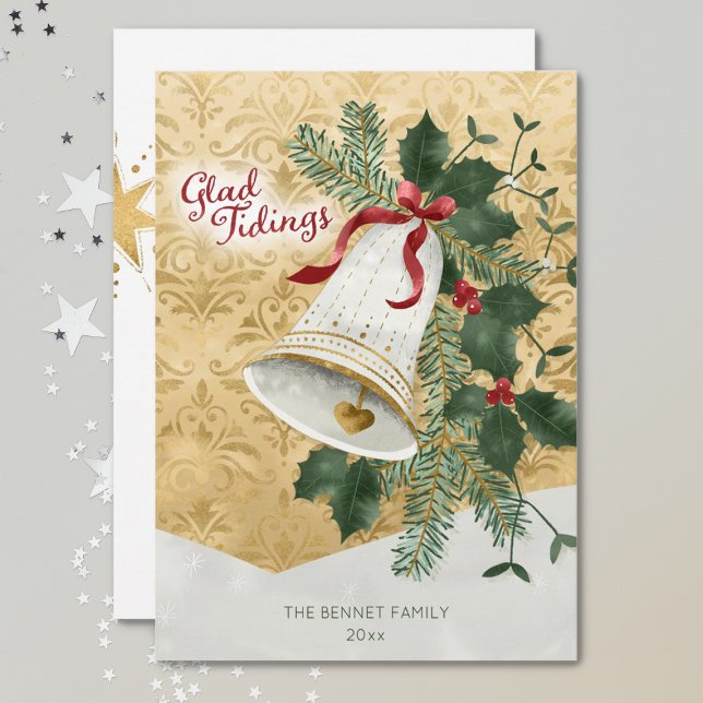 Cartes Pour Fêtes Annuelles Retro Illustré Bell Tidings en verre Noël (Créateur téléchargé)