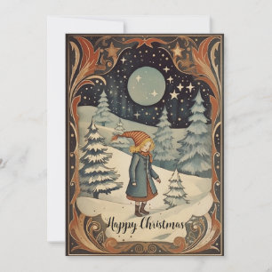 Cartes Pour Fêtes Annuelles Retro images Gouache de Noël avant et arrière