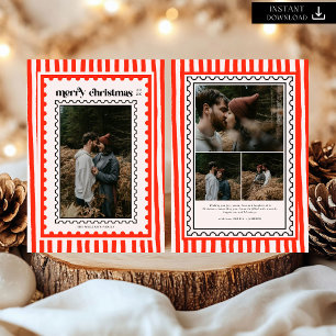 Cartes Pour Fêtes Annuelles Retro Joyeux Timbre de Noël ripes famille Photo
