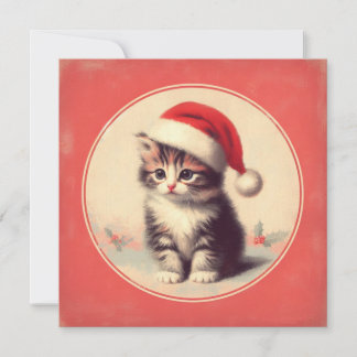 Cartes Pour Fêtes Annuelles Rétro Kitten à Santa Hat