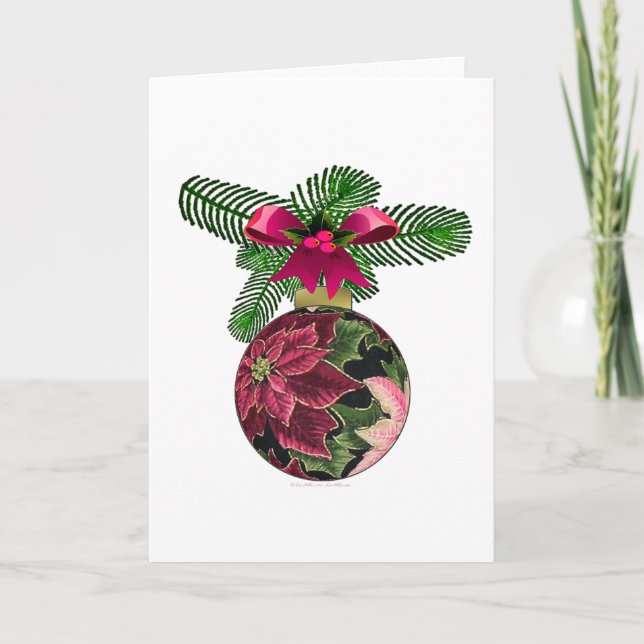 Cartes Pour Fêtes Annuelles Retro les années 50 Poinsettia Ornement Bourgogne (Devant)