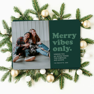 Cartes Pour Fêtes Annuelles Retro Merry Vibes Seulement une photo verte amusan