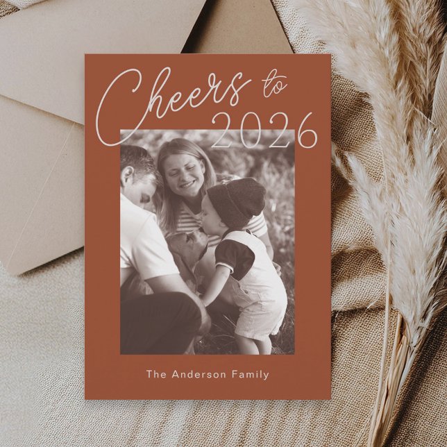 Cartes Pour Fêtes Annuelles Retro Minimalist Red New Years Photo (Créateur téléchargé)