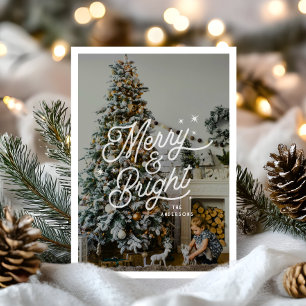 Cartes Pour Fêtes Annuelles Retro moderne Merry et Bright Stars Photo de famil