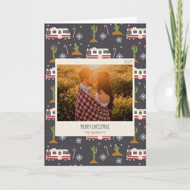 Cartes Pour Fêtes Annuelles Retro Motorhome Desert RV Photo de Noël (Devant)