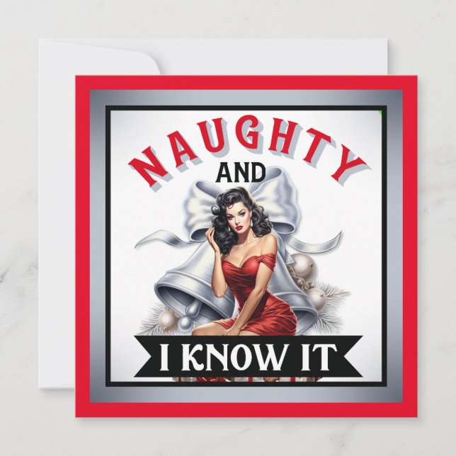 Cartes Pour Fêtes Annuelles Retro Naughty et moi le savons Christmas Pinup (Devant)