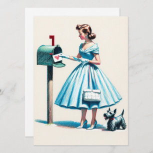 Cartes Pour Fêtes Annuelles Rétro Noël Femme avec Scotty Chien Boîte aux lettr