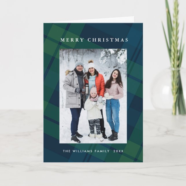 Cartes Pour Fêtes Annuelles Retro Noël Plaid 2 Photo Grey (Devant)