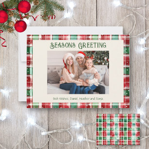 Cartes Pour Fêtes Annuelles Retro Noël rouge et vert Plaid Family Photo