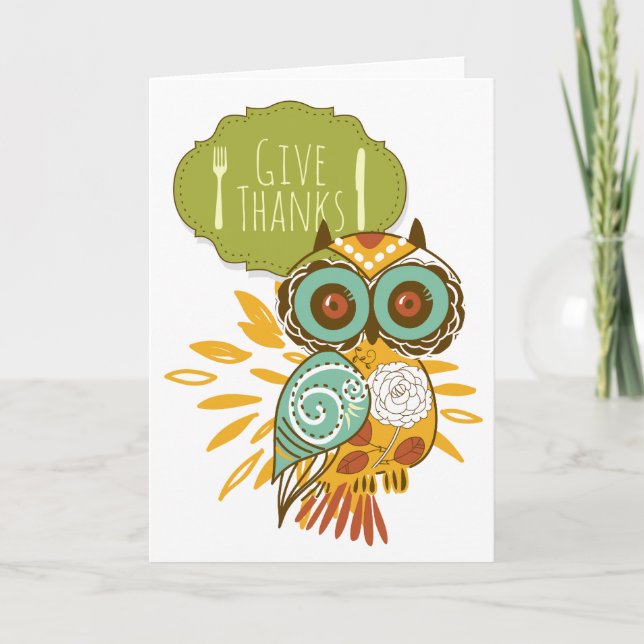 Cartes Pour Fêtes Annuelles Retro Orange Owl Donner Merci Bon thanksgiving (Devant)