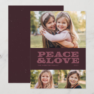 Cartes Pour Fêtes Annuelles Retro paix et amour prune trois photo