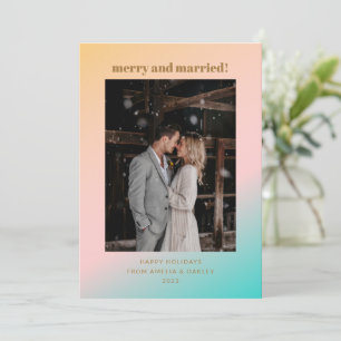 Cartes Pour Fêtes Annuelles Retro Pastel Gradient Joyeux Marié Mariage Photo