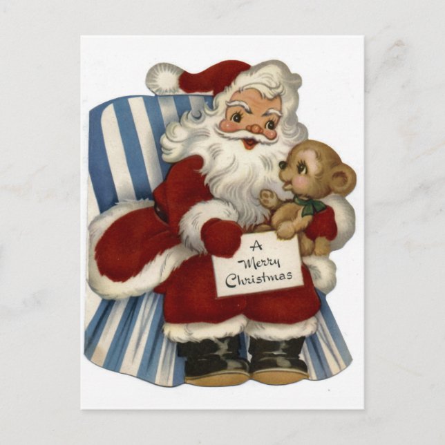 Cartes Pour Fêtes Annuelles "Rétro Père Noël avec Noël d'ours de nounours" (Devant)