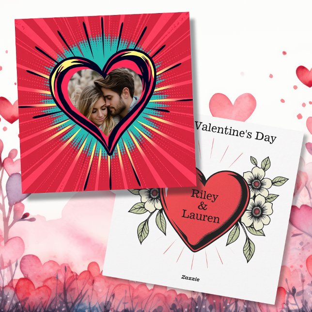 Cartes Pour Fêtes Annuelles Retro Pop Art Photo et noms Saint Valentin (Créateur téléchargé)