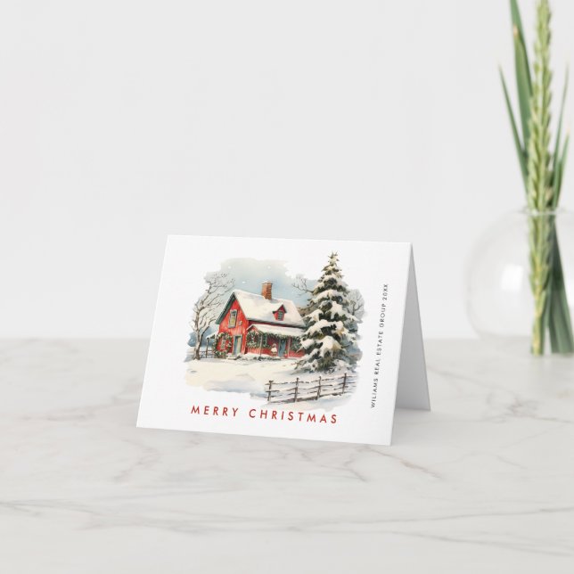 Cartes Pour Fêtes Annuelles Retro Red Farm Grange Noël Entreprise (Devant)