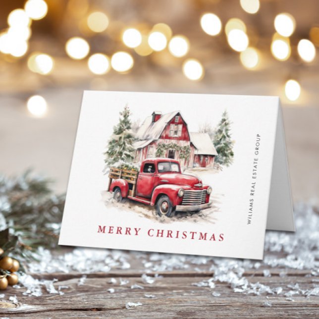 Cartes Pour Fêtes Annuelles Retro Red Farm Truck Accueil de Noël d'entreprise (Créateur téléchargé)