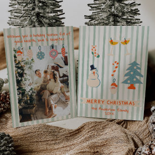 Cartes Pour Fêtes Annuelles Retro Rouge Vert Illustré Colorful Noël amusant