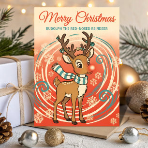 Cartes Pour Fêtes Annuelles Retro Rudolph dans un Noël de blizzard