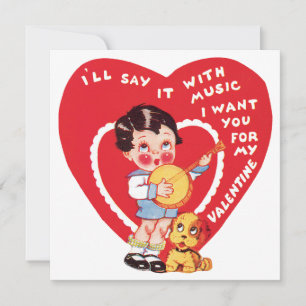 Cartes Pour Fêtes Annuelles Retro Saint-Valentin, musique garçon vintage Banjo